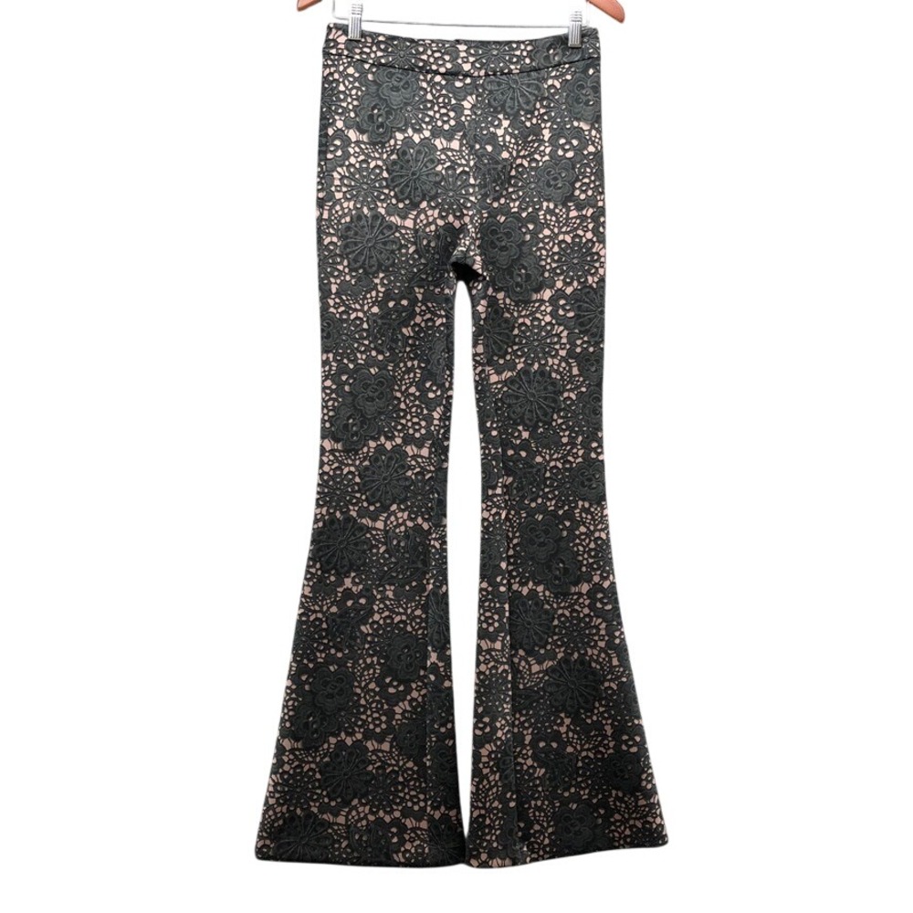 Cynthia Rowley Bonded Fit and Flare Pants 6 Womens Black Lace Floral NWT